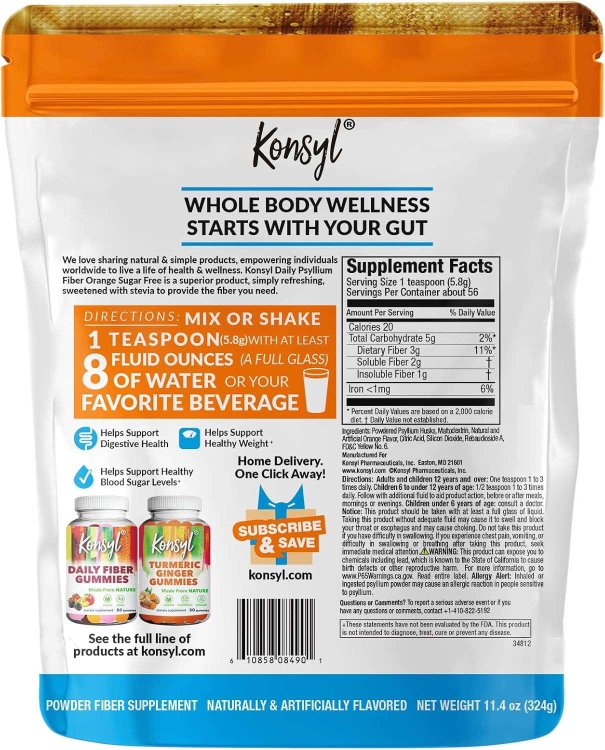 Daily Sugar-Free Orange Psyllium Fiber Supplement