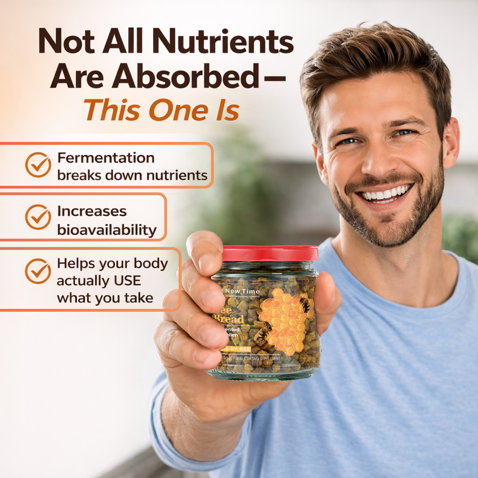 Bee Bread, Pure Fermented Bee Pollen, Organic Supplement 3.5 oz / 100g Raw Perga