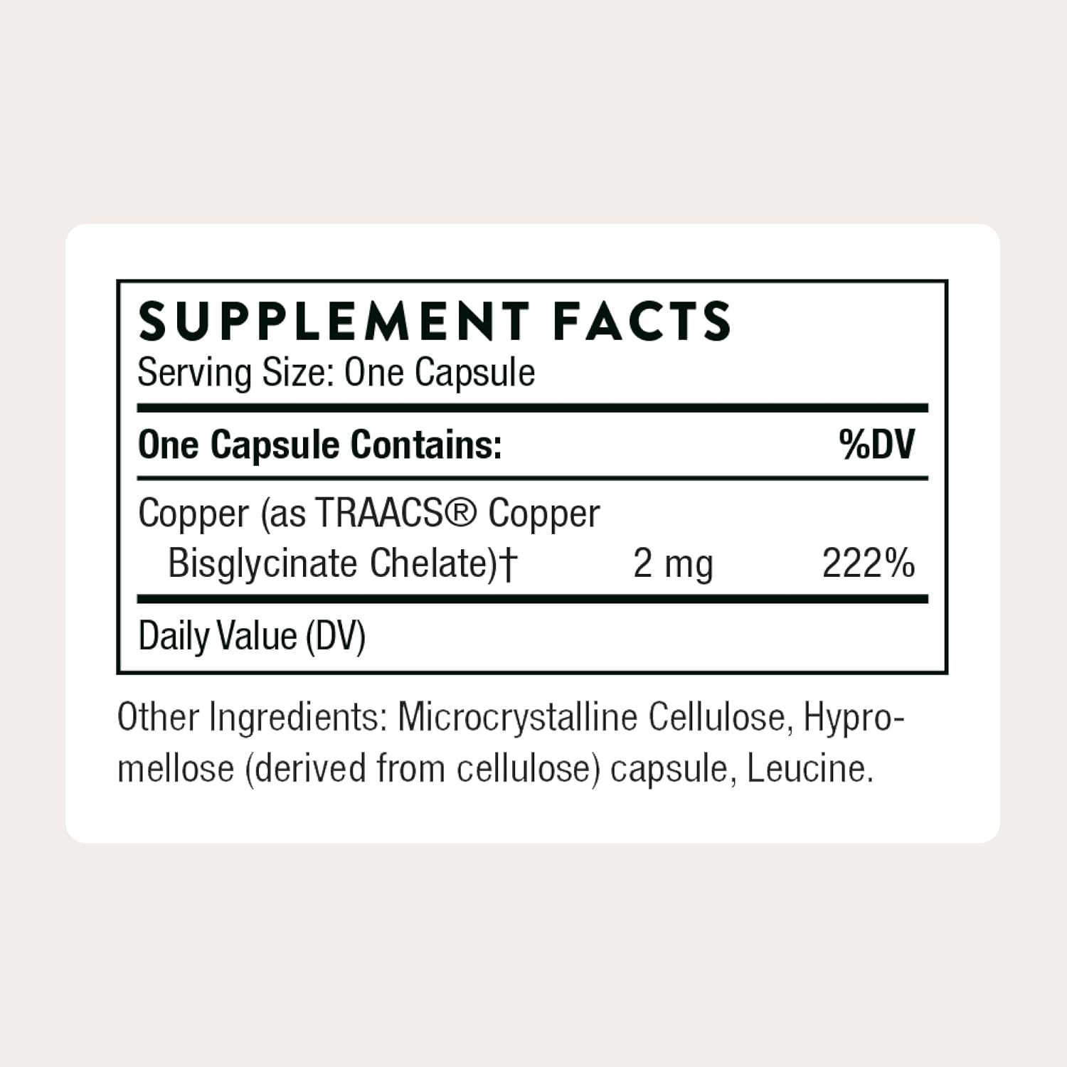 Copper Bisglycinate – Well-Absorbed Trace Mineral Supplement – 60 Capsules