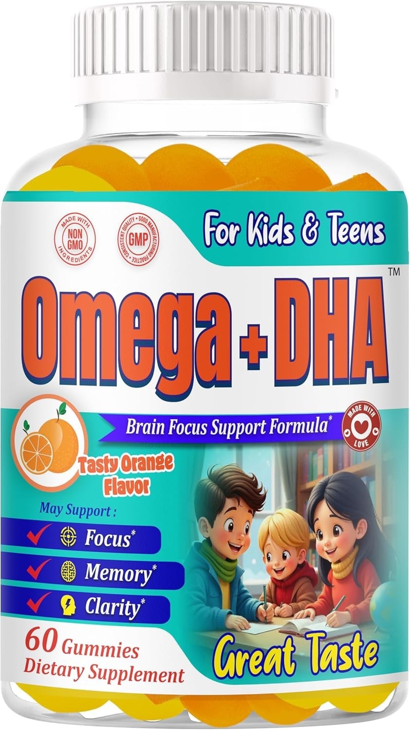 Omega 3 Gummies for Kids & Teens with DHA Focus Clarity & Attention Supplement