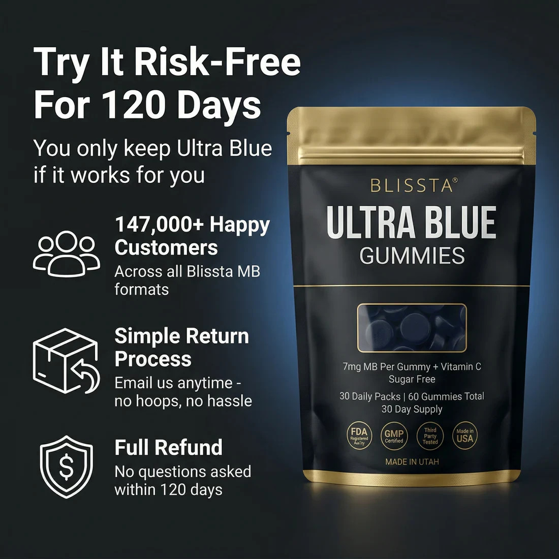 Blissta® Ultra Blue Gummies –Servings Keep Your Mind Sharp