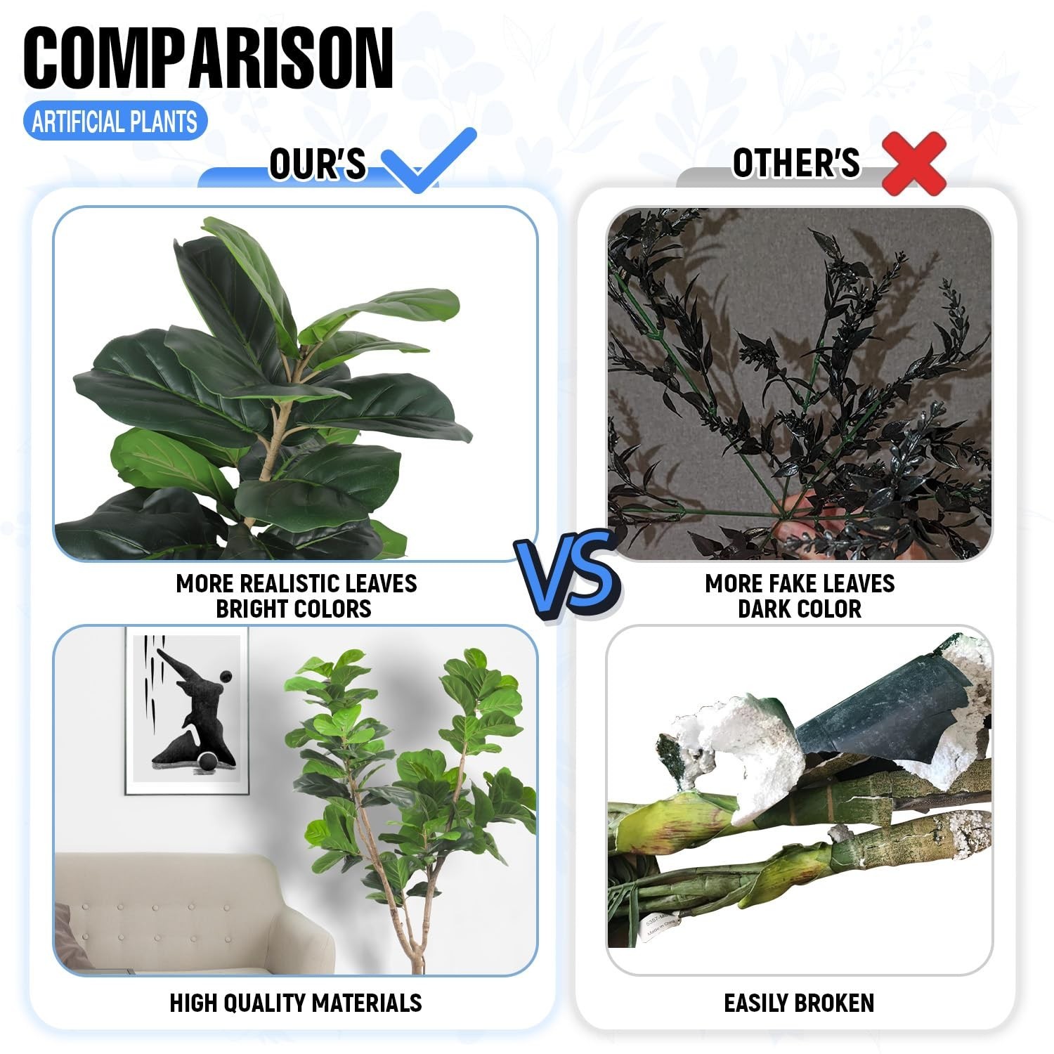E&K 6FT Artificial Fiddle Leaf Fig Tree with Plastic Nursery Pot, Fake Tree A…
