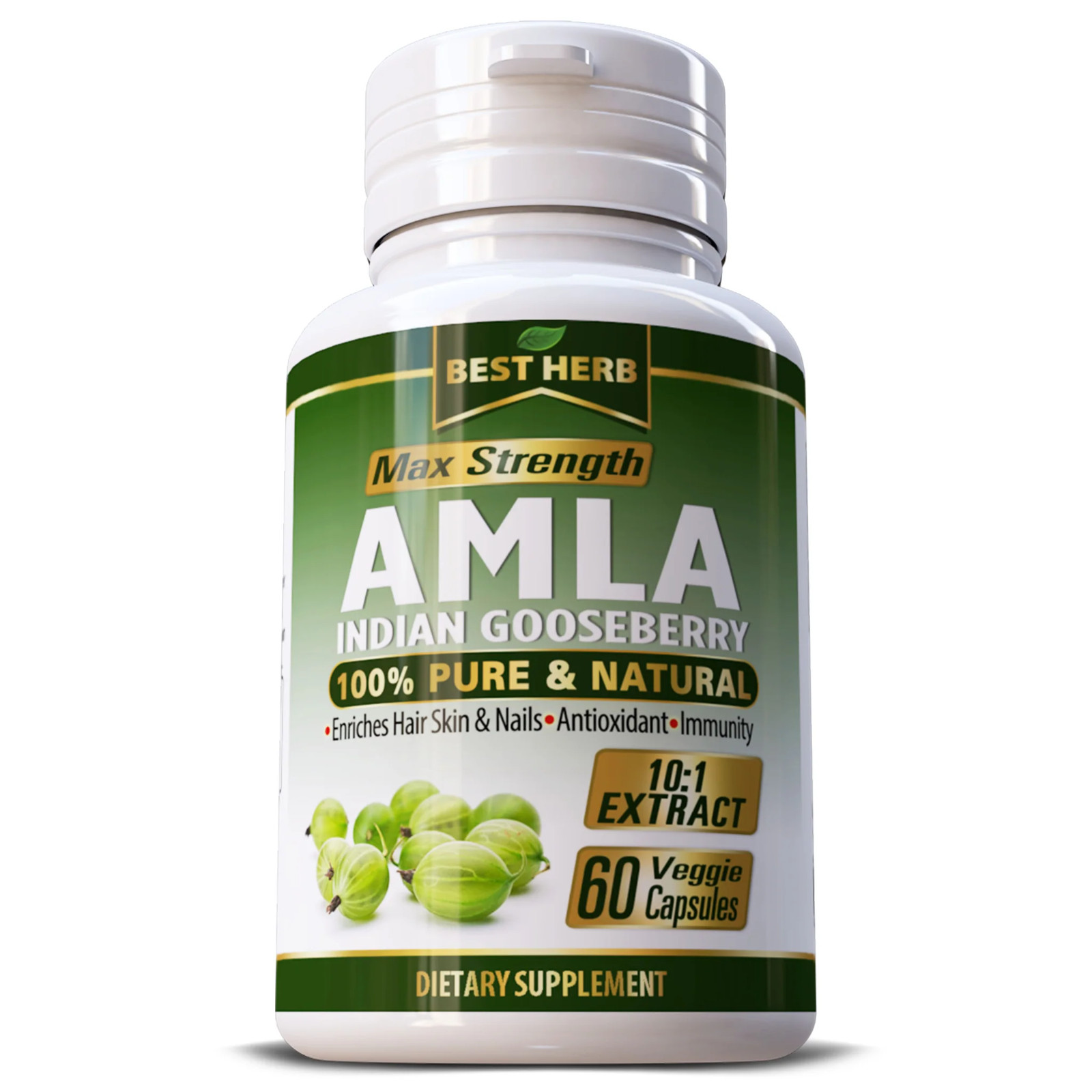 Pure AMLA Indian Gooseberry 1000mg Natural Supplement Pills 60 Vegan Capsules