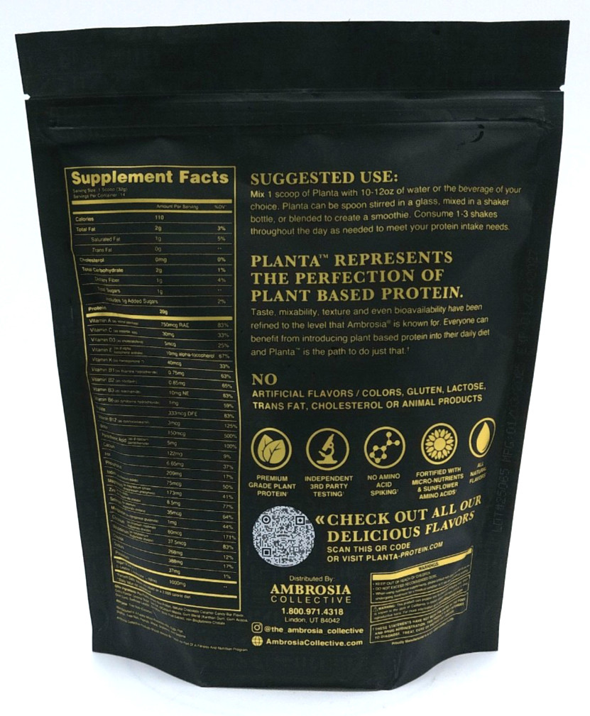 Ambrosia Collective Planta Plant Protein Choloate Carmel Candy Bar, Exp. 1/27