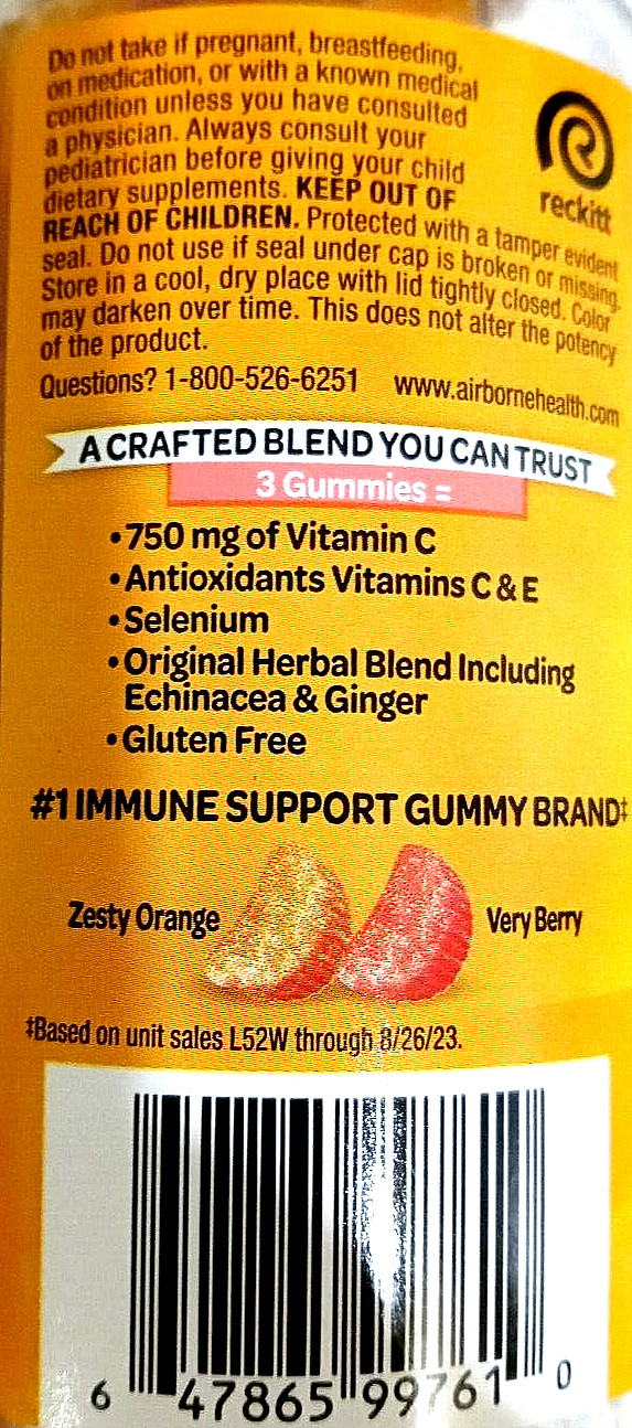 Airborne Immune Support Supplement Vitamin C 750 mg 90 Gummies EXP 01/2026
