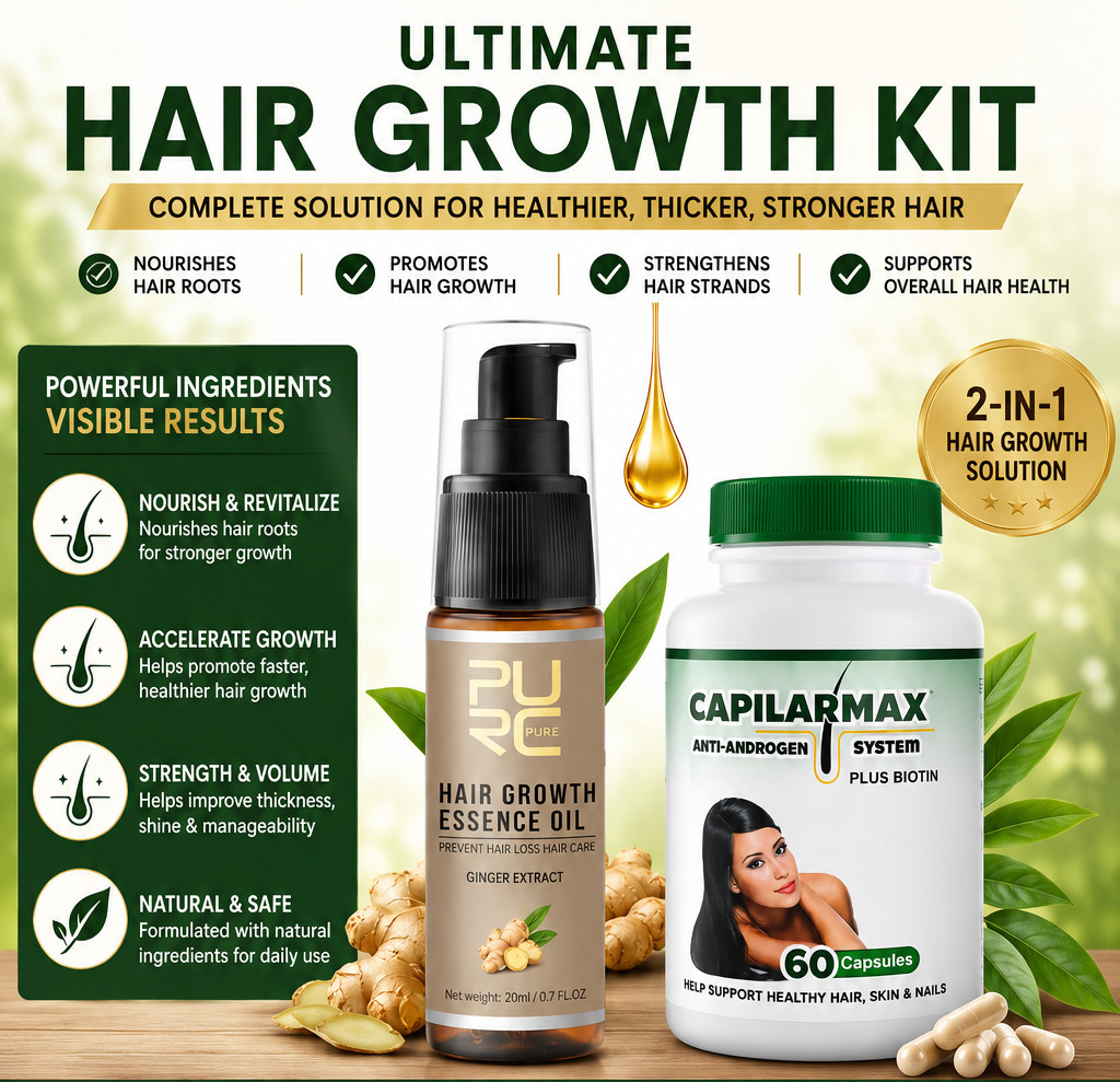 Hair Growth Support Kit Capilar Capsules & Herbal Scalp Oil for Thicker Hair