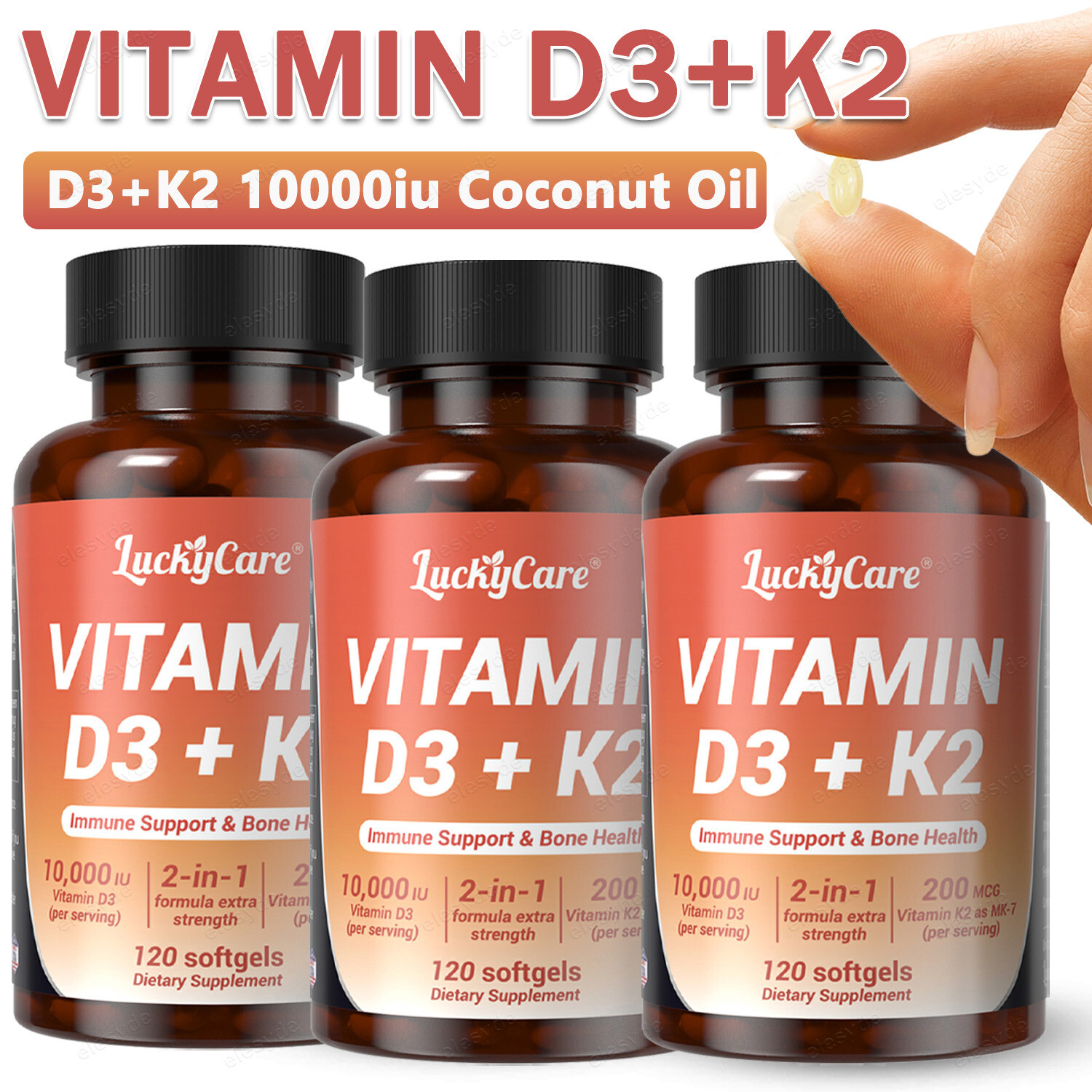 Vitamin D3 K2 10000 iu with Coconut Oil, VIT d3 and k2 Supplements, 120 Gel Caps