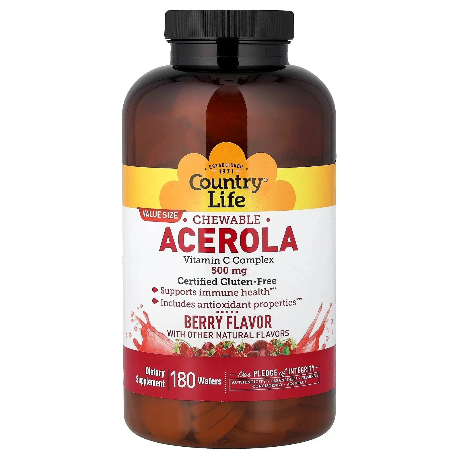 Country Life Chewable Acerola – Vitamin C Complex (500mg) Berry 180 Wafers