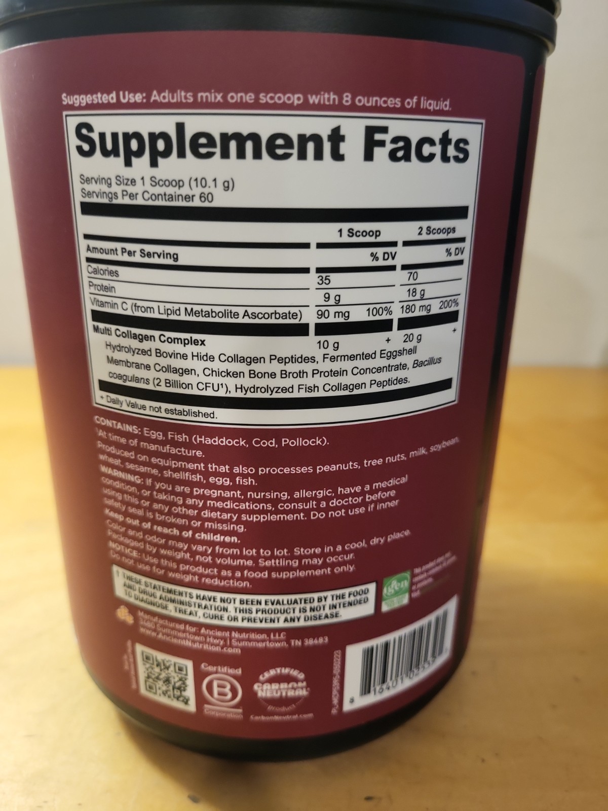Ancient Nutrition Multi Collagen Protein 21.4oz/ 606g Expires 2/12/2029