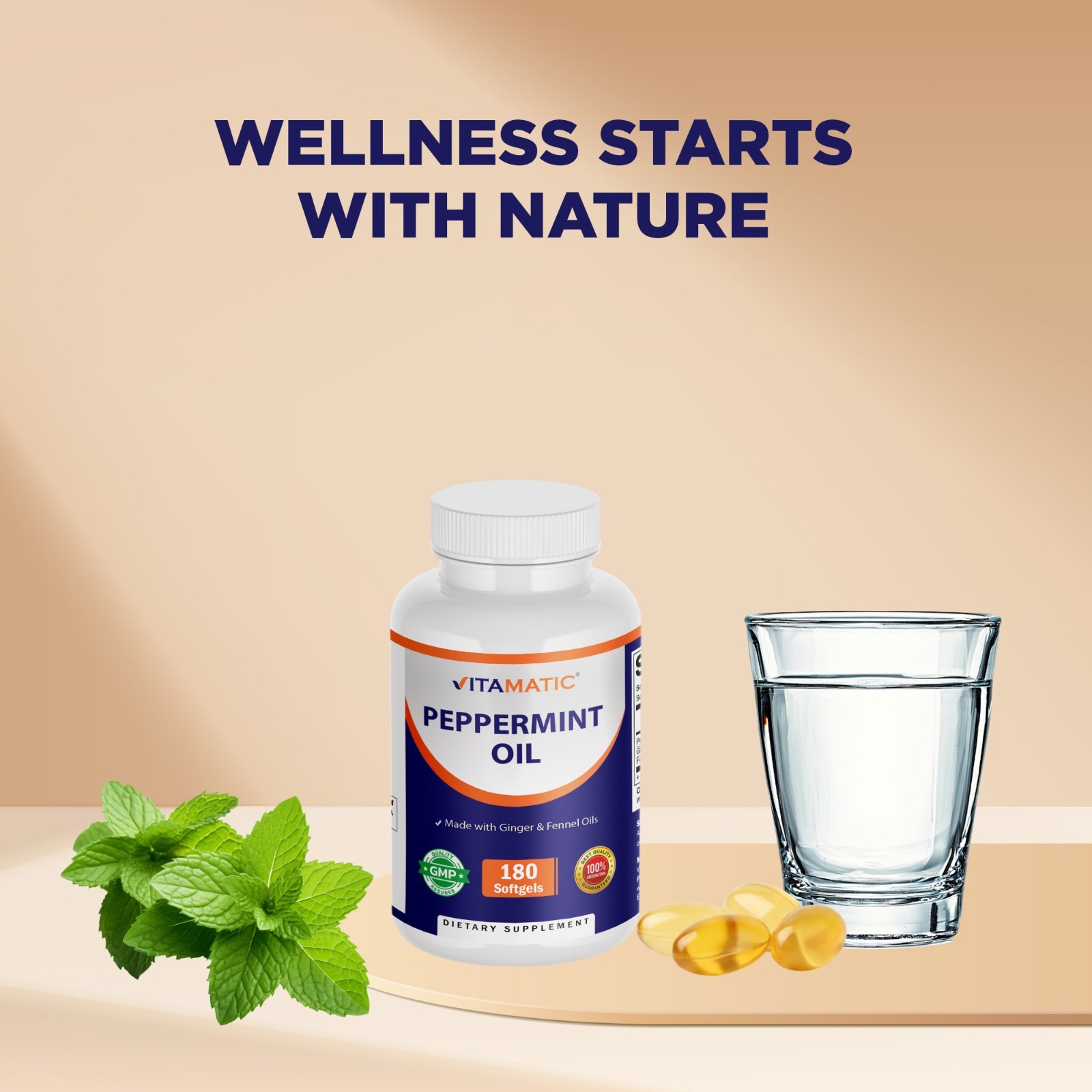 Vitamatic Peppermint Oil Gel with Ginger & Fennel Oils, 550mg per Serving, 180 S