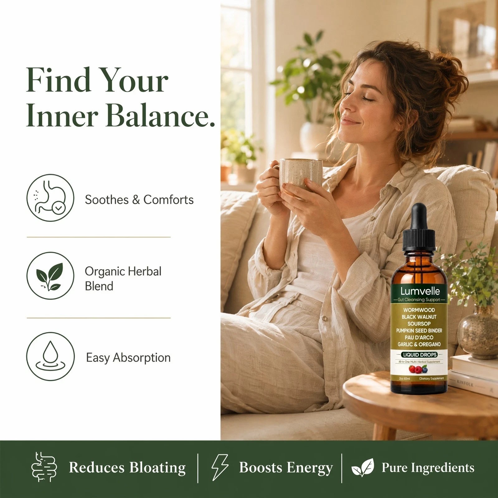 LUMVELLE Wild Harvested Wormwood Herbal Liquid Botanical Supplement Drops 60ml