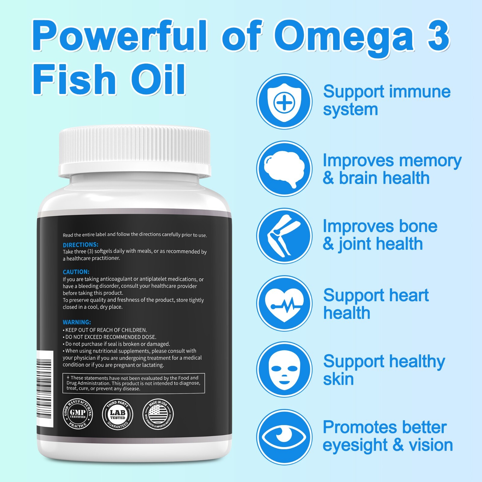 Fish Oil Softgels, 3000mg Omega-3 Fish Oil Supplement – EPA & DHA Supplement