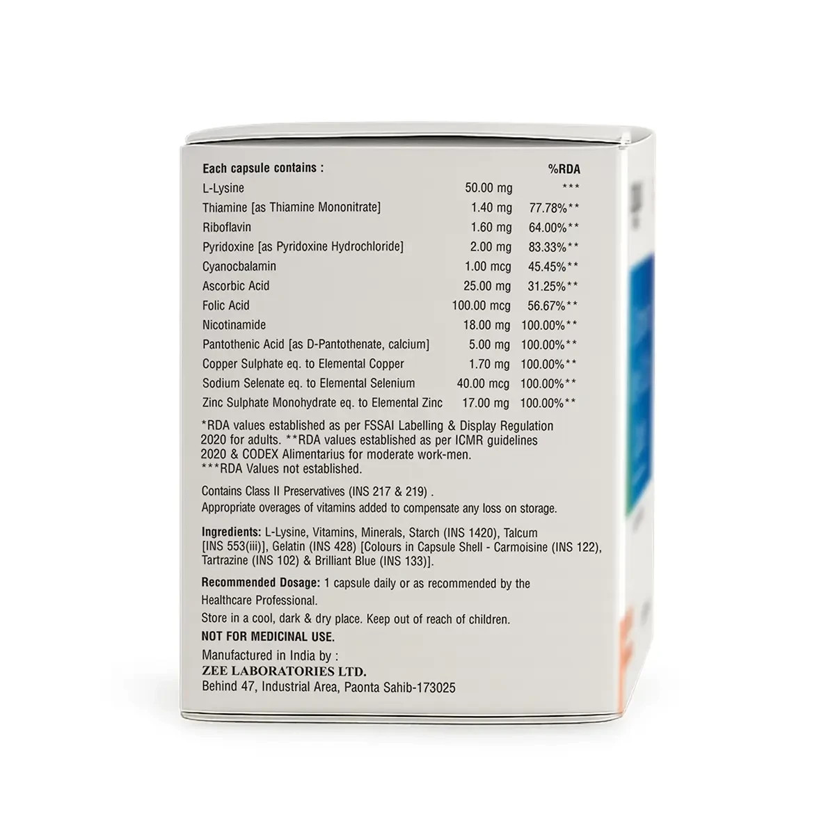 Zecobax Z Multivitamin Capsule Vitamin B-Complex, Vitamin C & Zinc 100 Tablets