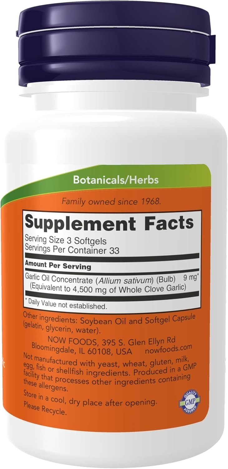NOW Foods Supplements, Garlic Oil 1500 mg, Serving Size Equivalent to Whole Clov