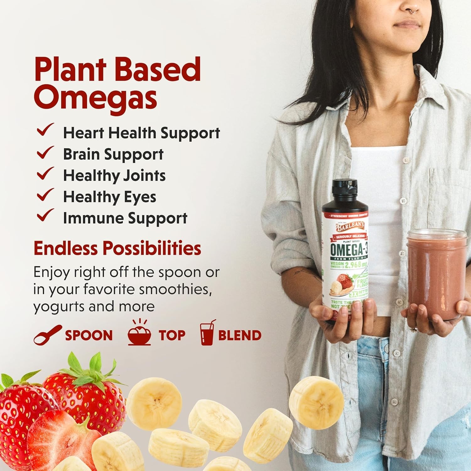 2,968mg ALA Flaxseed Oil – Strawberry Banana Smoothie, Gluten-Free 16oz