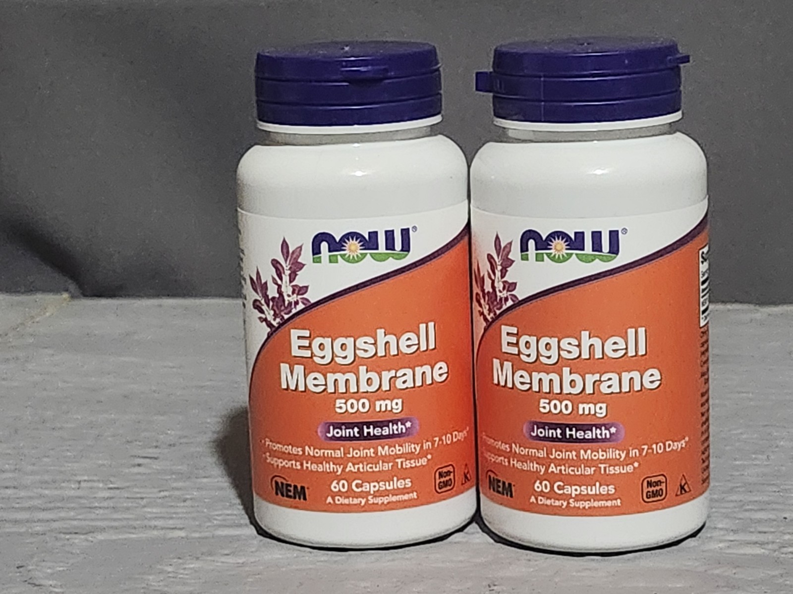 Lot of 2 – NOW Supplements Eggshell Membrane 500 mg 60 Veg Caps – EXP: 11/28