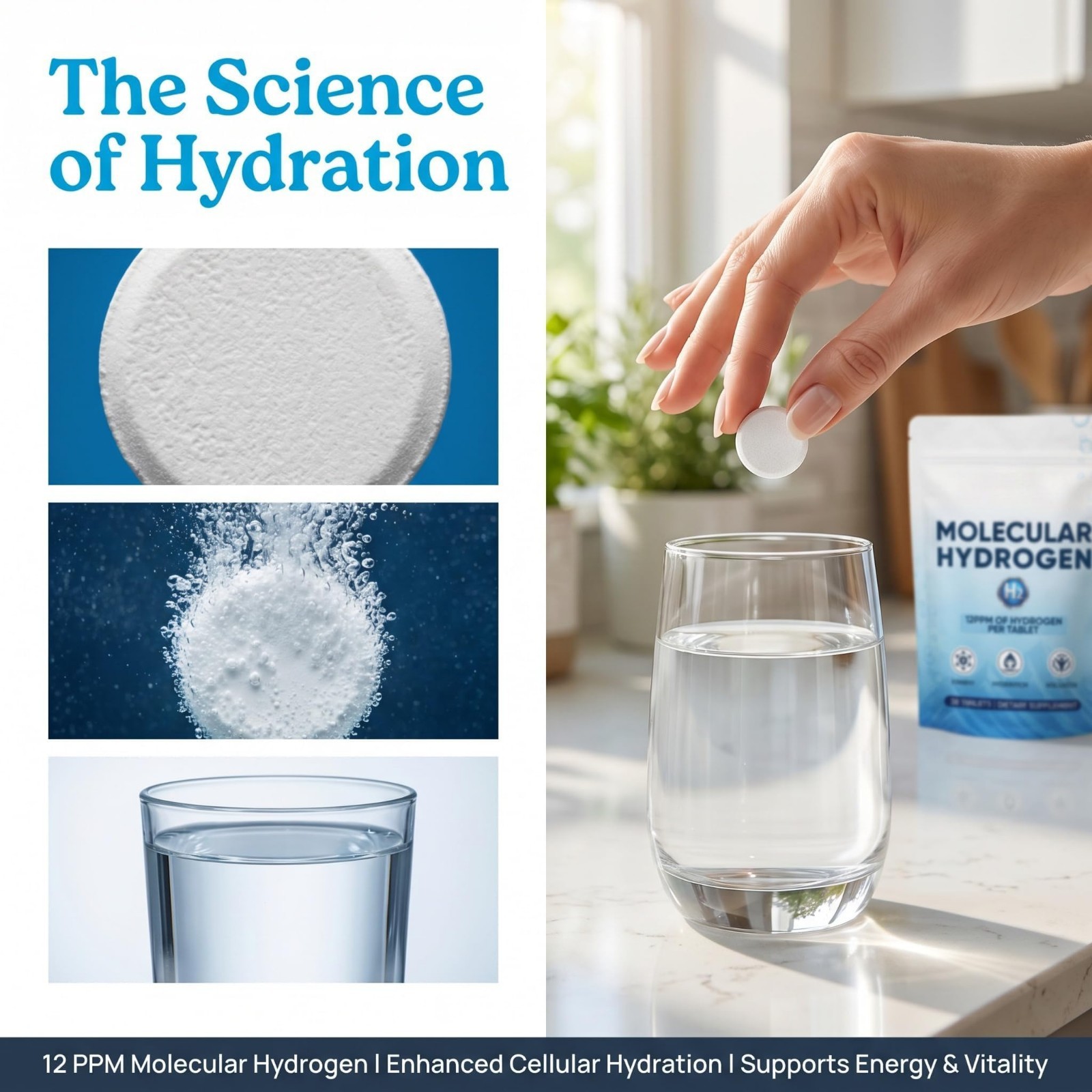 Hydrogen Water Tablets for Energy Boost & Fatigue Relief – 90 GMO-Free, Gluten-F