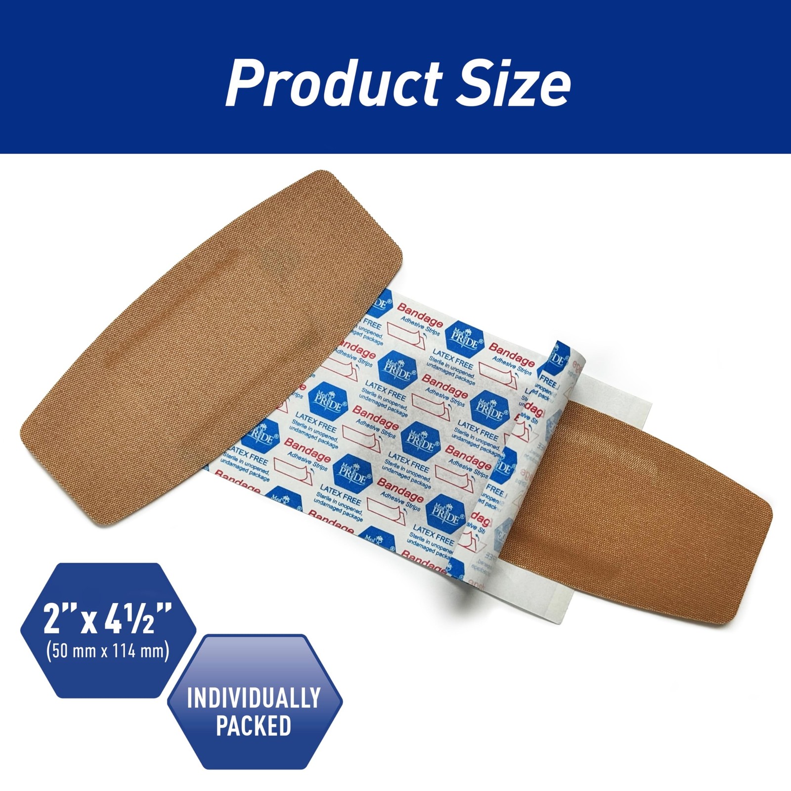 MED PRIDE Fabric Adhesive Bandages,Hypoallergenic,Latex-Free,2×4.5 in,50-Ct