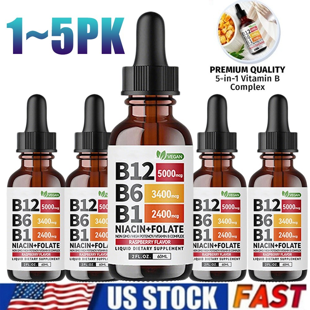 Vitamin B12 and B6 Liquid B B12 Sublingual Vitamin Drops, Complex 5000mcg USA