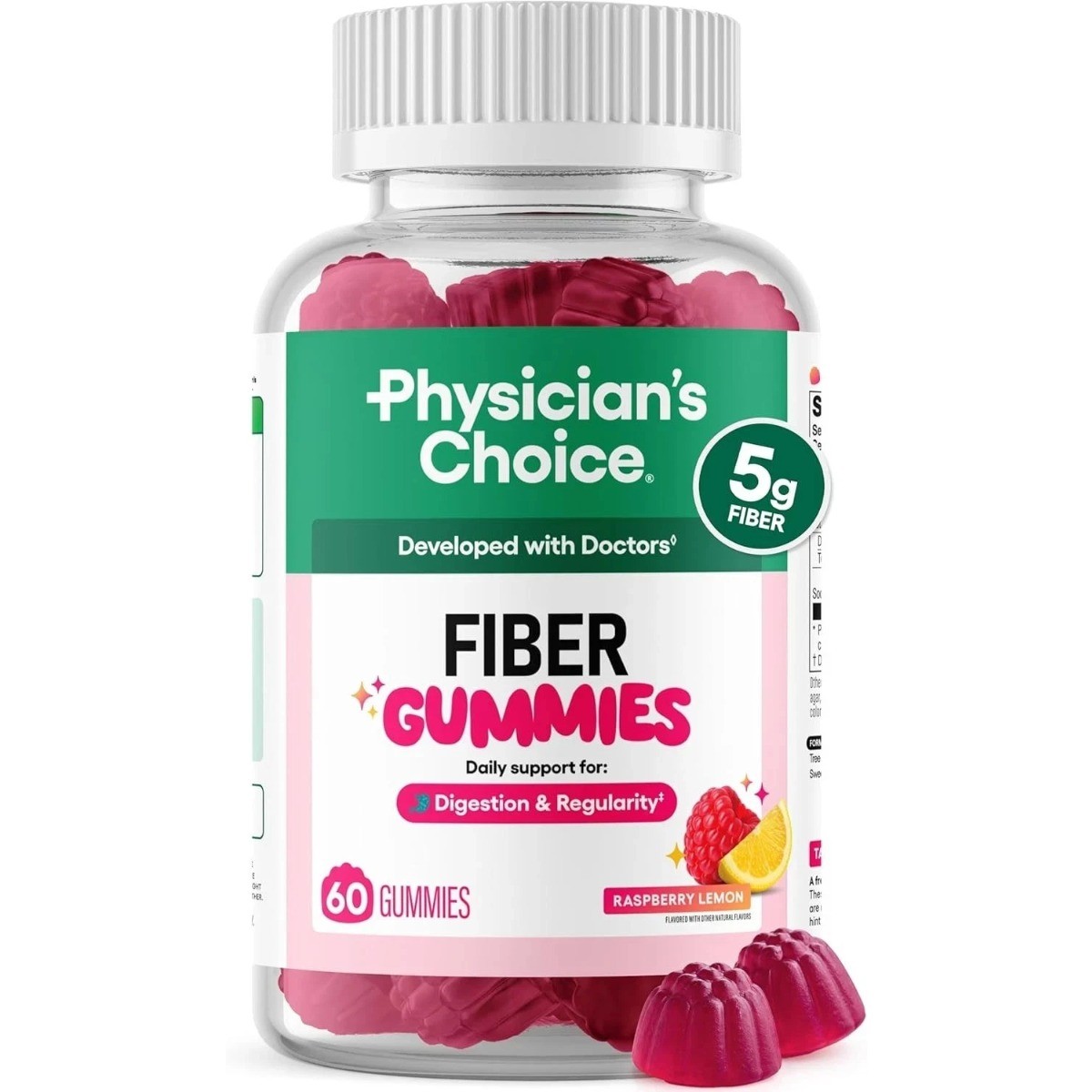 Physician’s Choice Fiber Gummies,Digestive Health & Regularity, Vegan Sugar-Free