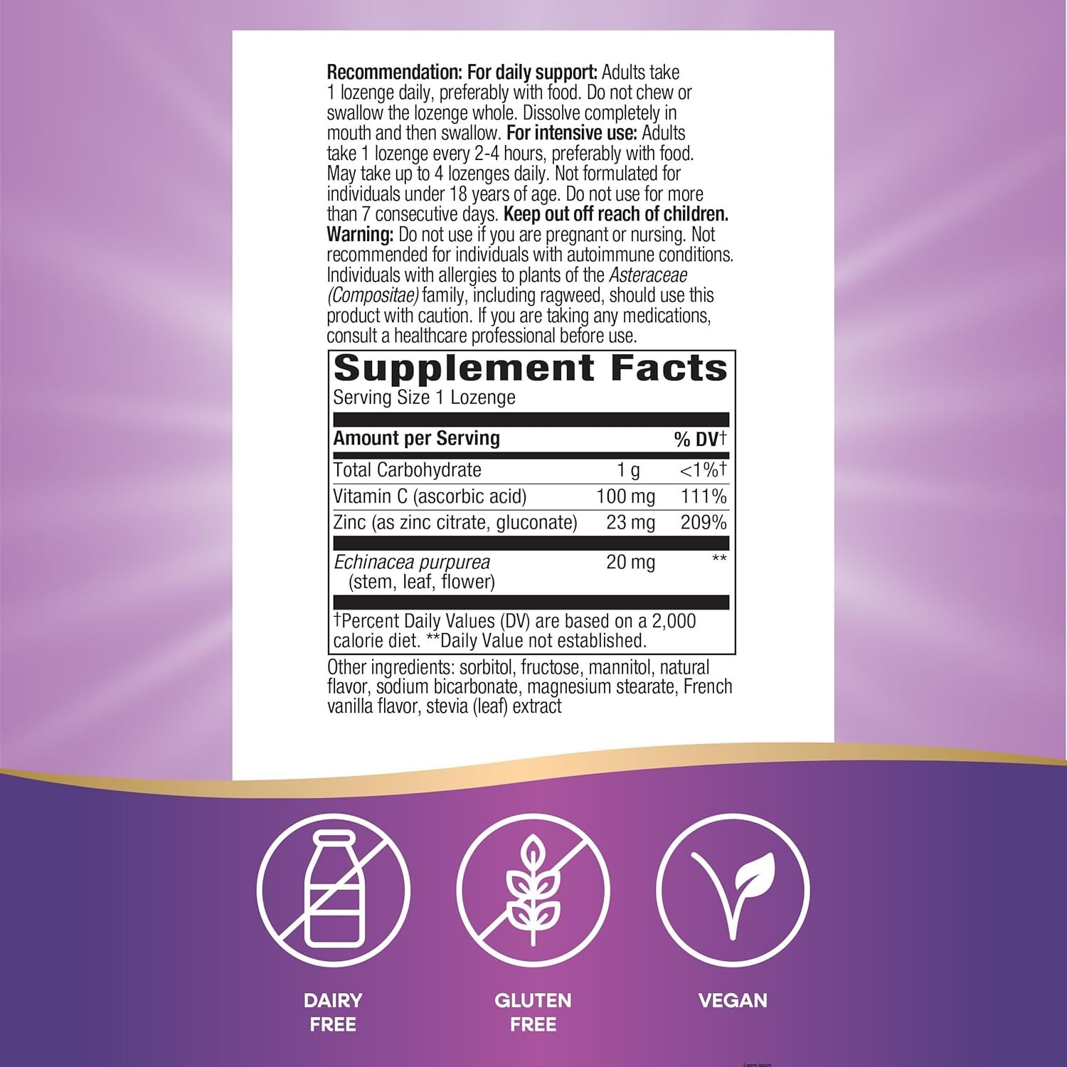 60 Wild Berry Zinc Lozenges with Vitamin C & Echinacea – Immune Health Booster*