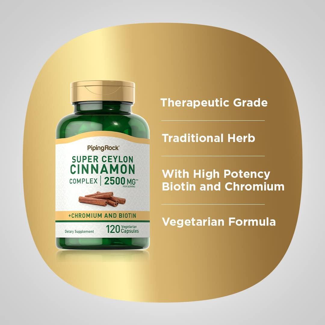 Ceylon Cinnamon 2500 Mg Plus Chromium Biotin Metabolism Heart Support, 120 Caps