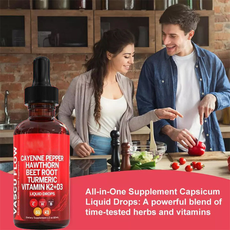 Cayenne Pepper Hawthorn Beet Root Turmeric Vitamin K2+D3 Liquid Drops 60ML