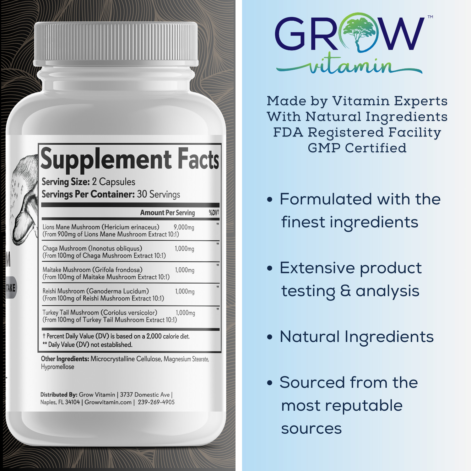FreshCap Ultimate Mushroom Complex Powder – Mushroom Extract powder 60 capsules
