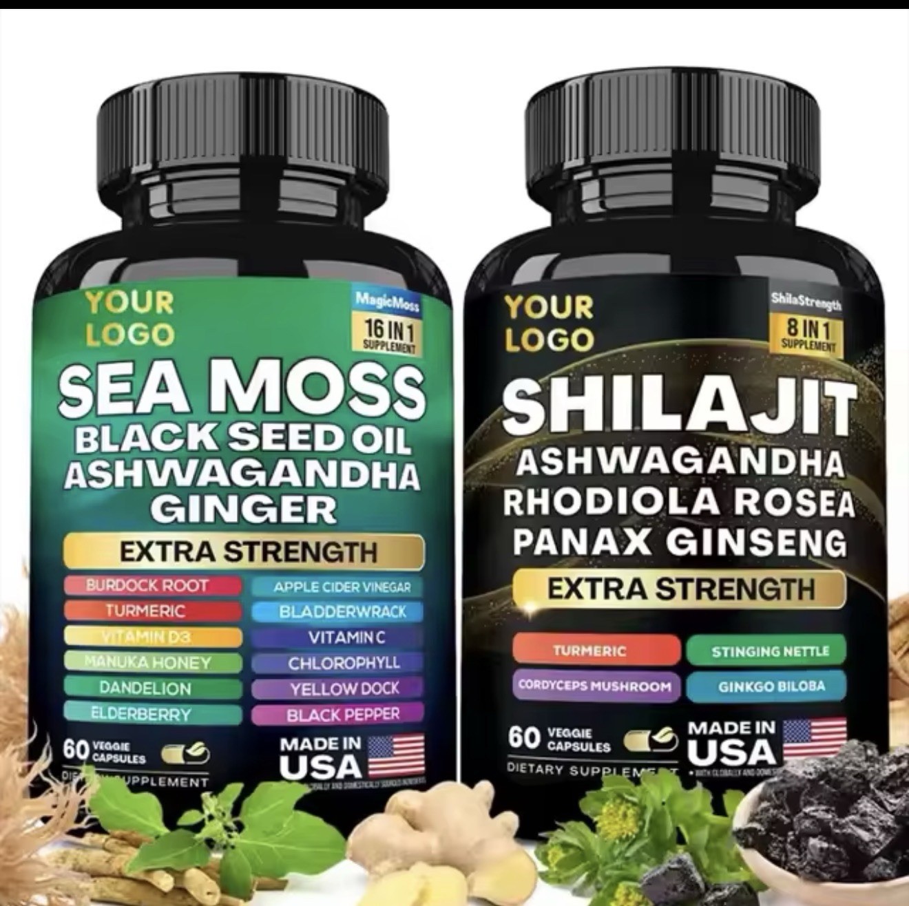 Sea Moss, Black Seed Oil, Ashwagandha, Turmeric, Ginger (16 in 1) 60 Capsules