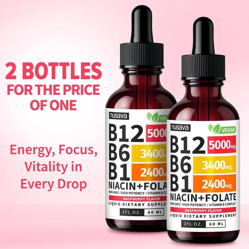 (2-PACK) Vitamin B12 Liquid Supplement Drops with B6, B1, Niacin & Folate – Edib