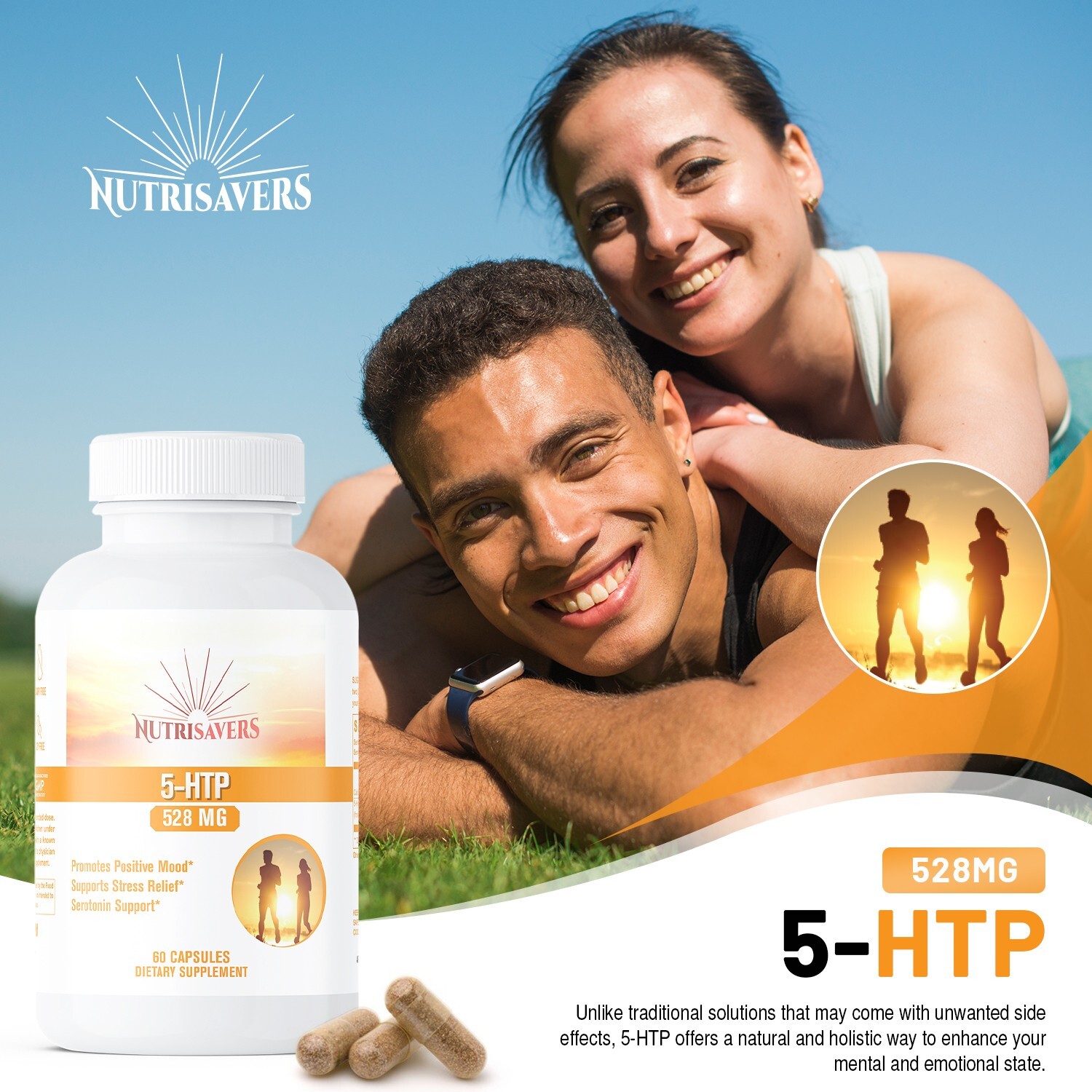 5-HTP Supplement, Serotonin for Sleep and Stress, Supports Weight Loss – 60 Caps