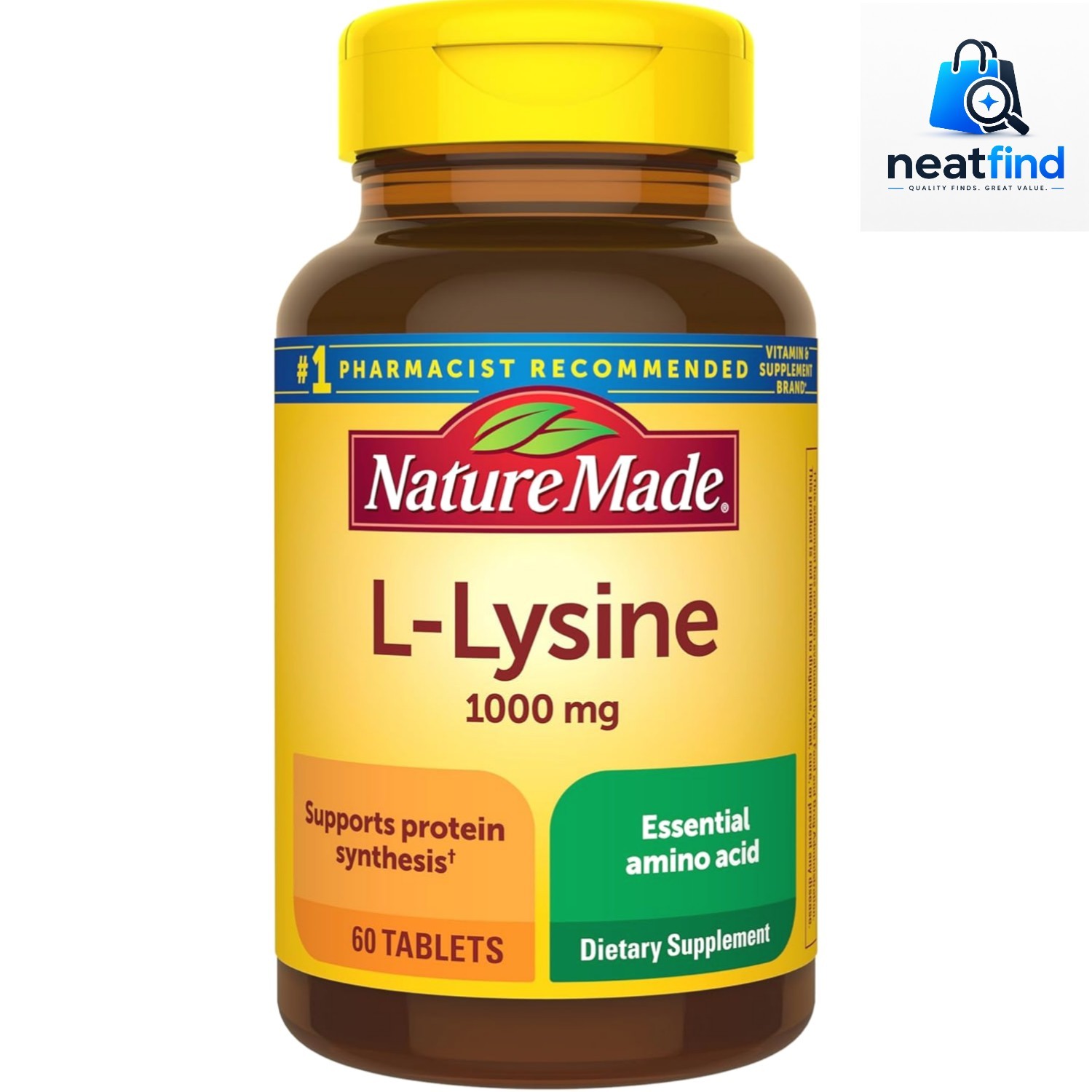 L-Lysine 1000 mg, Dietary L-Lysine Supplements, 60 Tablets, 60 Day Supply