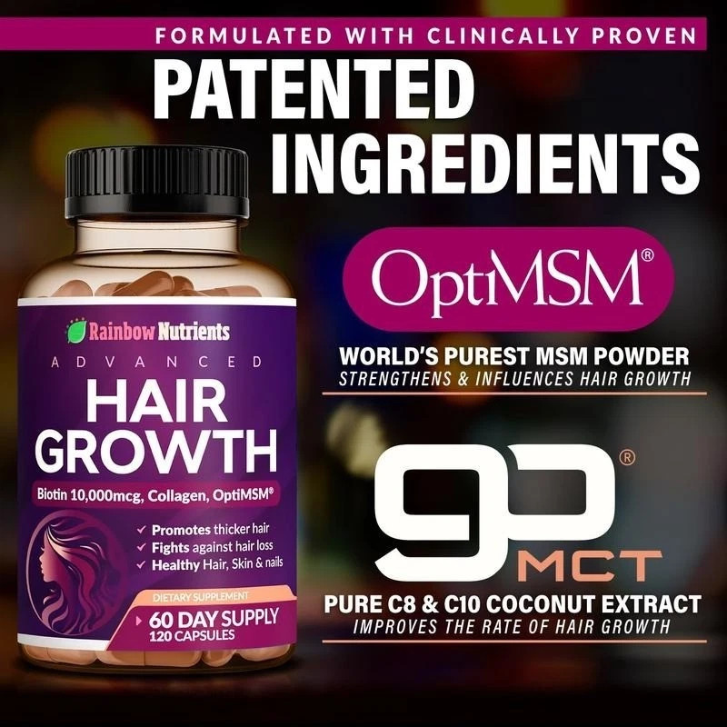 2PC Advanced Hair Growth Vitamins 10,000mcg Biotin with Collagen 24-in-1 Formula