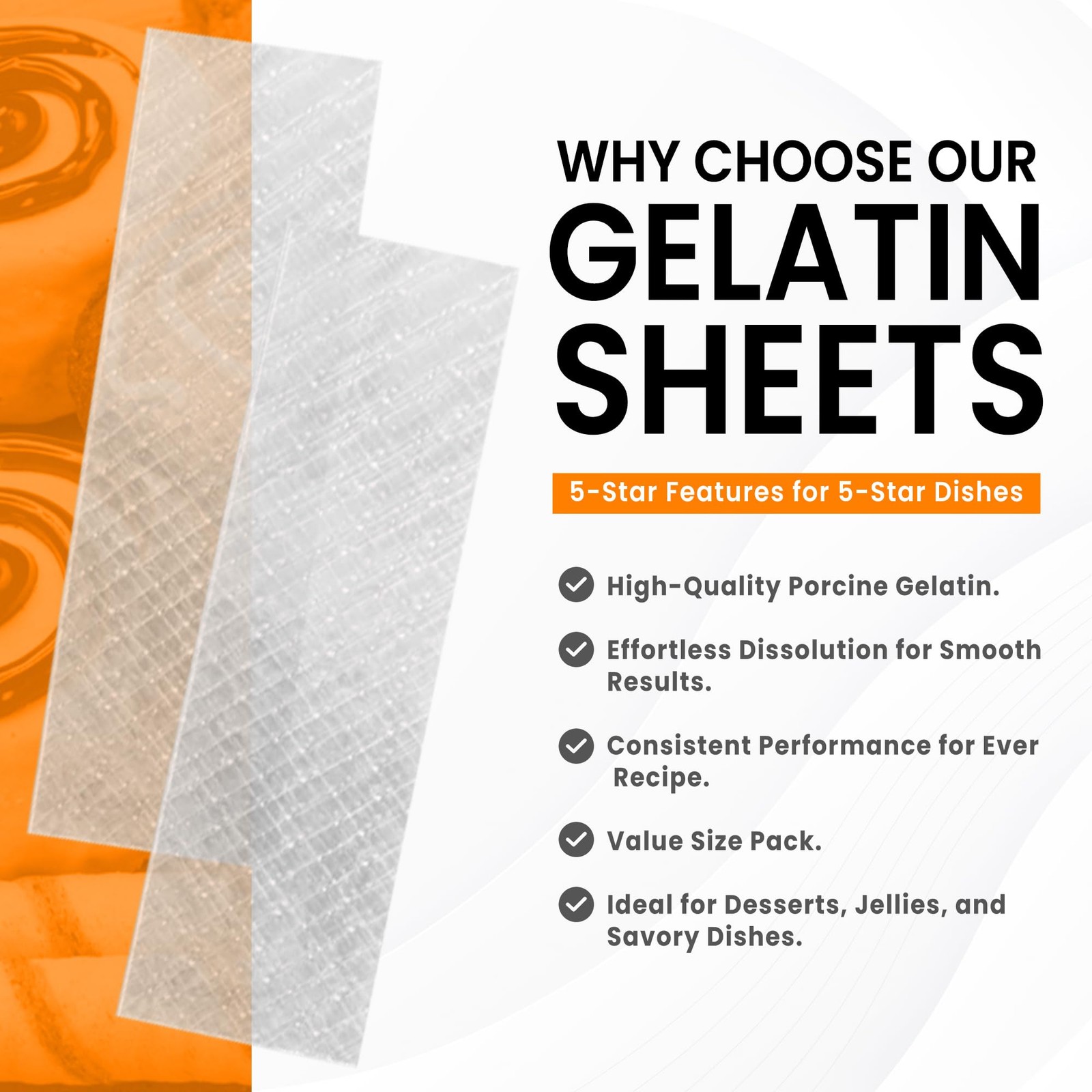 Gelatin Sheets for Baking – 50 Count – Unflavored Clear Leaf Rectangles for