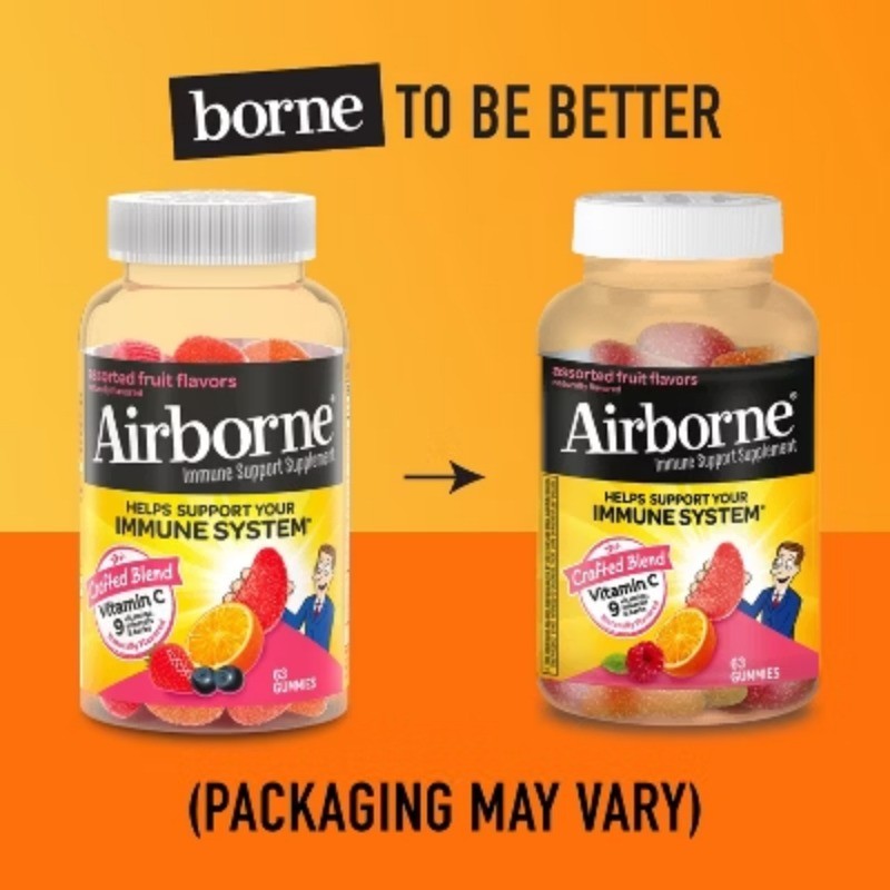 Airborne Immune Support Gummies – Assorted Fruit, 63ct, Vitamin C & Zinc