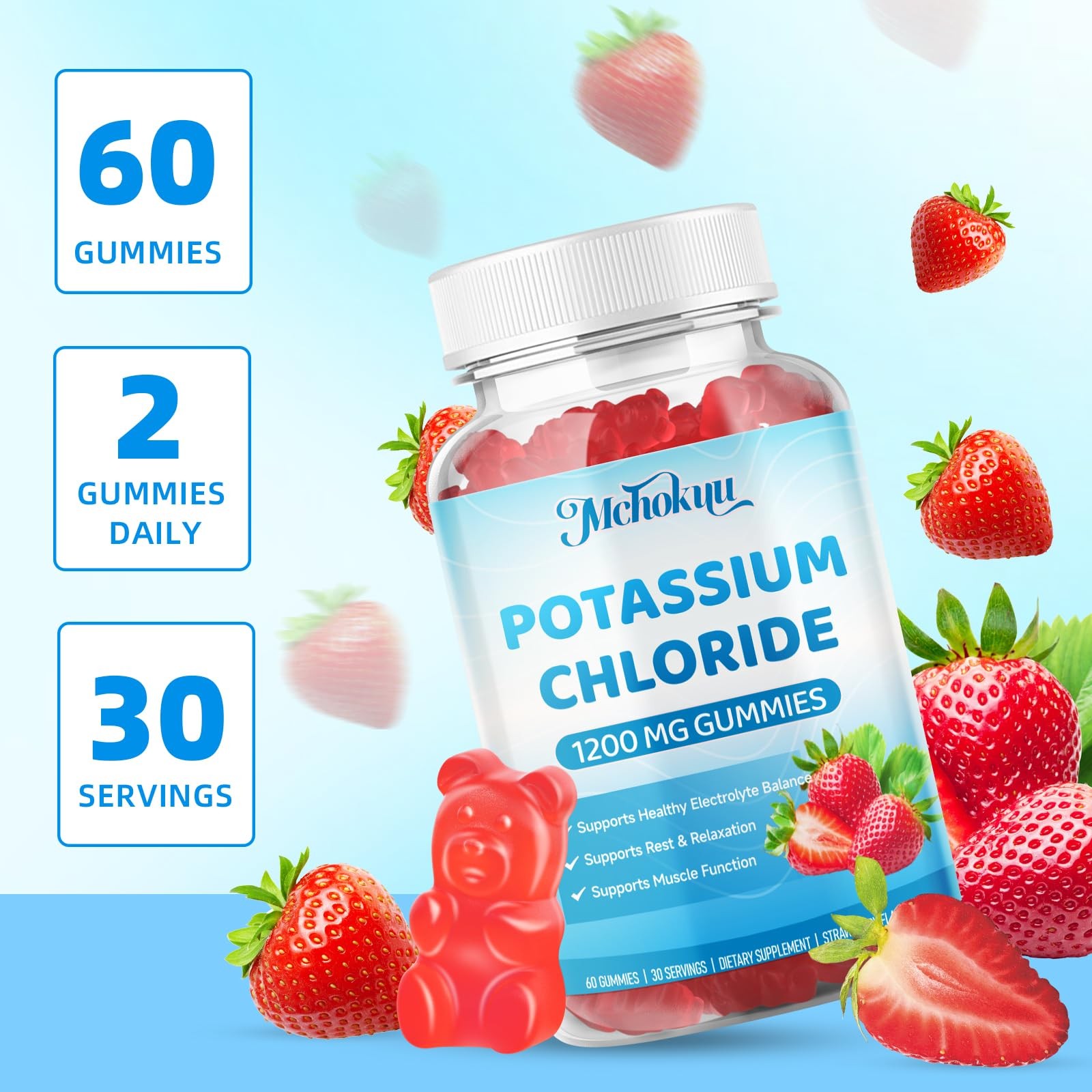 Potassium Chloride Gummies 1200mg for Adults & Kids | 60 Count (Pack of 1)