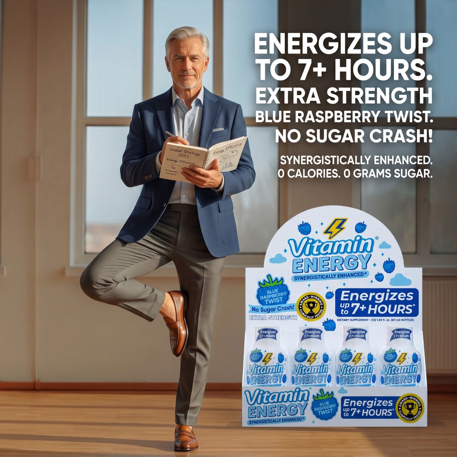 (12 Pack) Vitamin Energy® Hydration+ Blue Rasp. Energy Shots, Clinically Proven