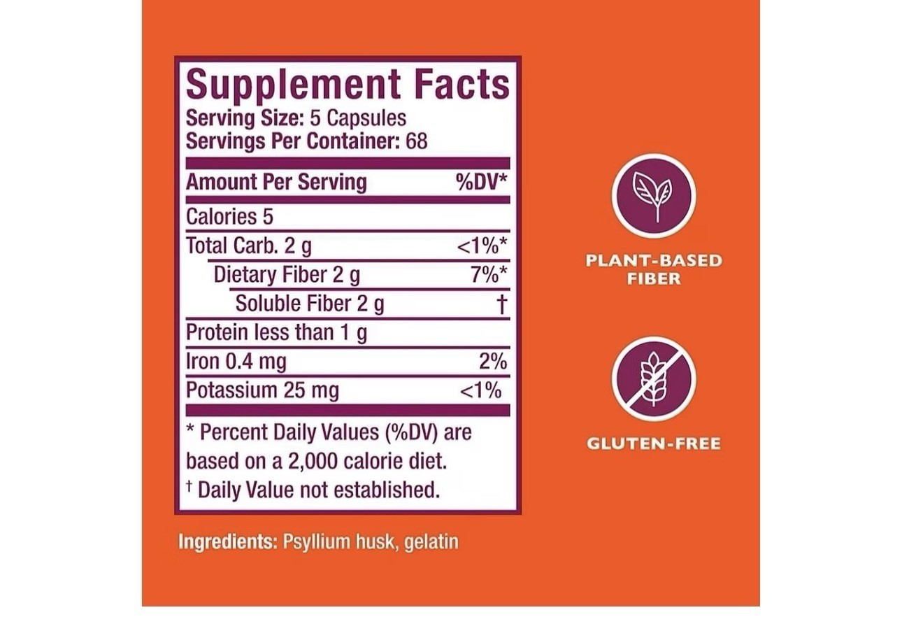 Metamucil 3-in-1 Fiber Capsules, Psyllium Husk Supplement for Digestive Health,