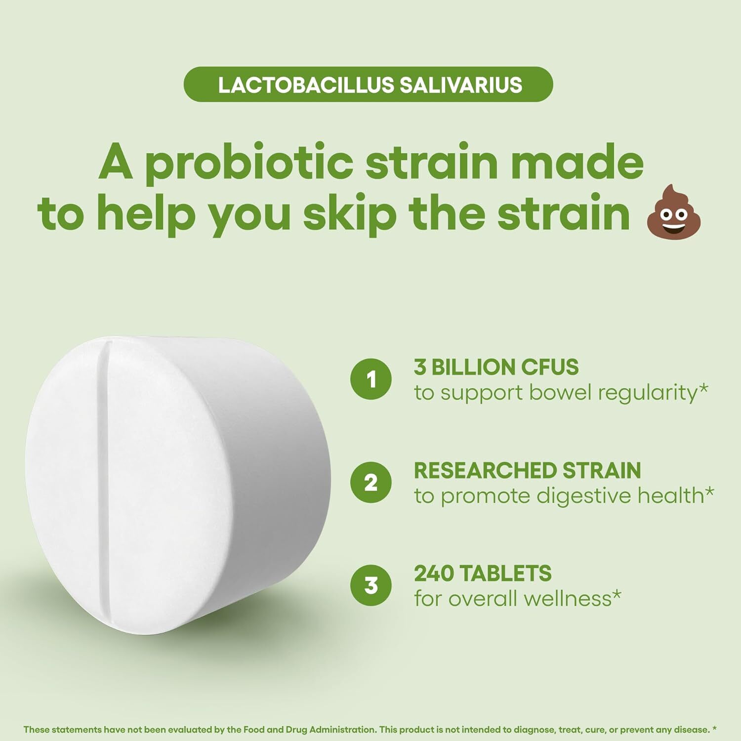 Lactobacillus Salivarius Probiotic Supplement 240 Tablets 3 Billion CFU