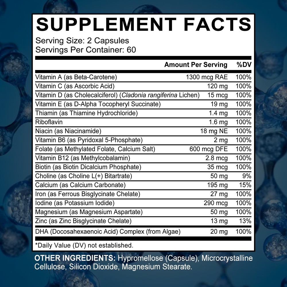Prenatal Multivitamin For Women,With Dha,Iron& Methylated Folate,30/60/120 Caps