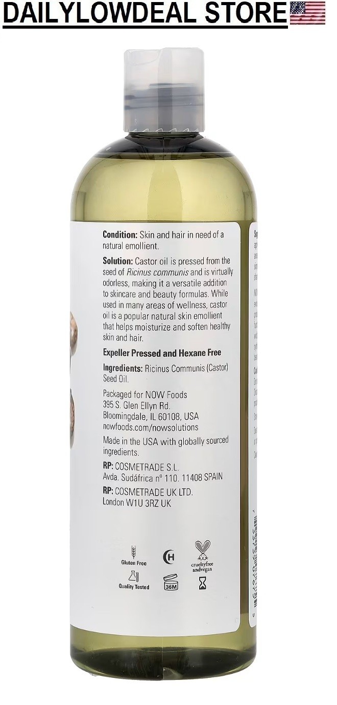 2 PACK – NOW Foods Castor Oil 16 fl oz Liquid (Total 32 fl oz)