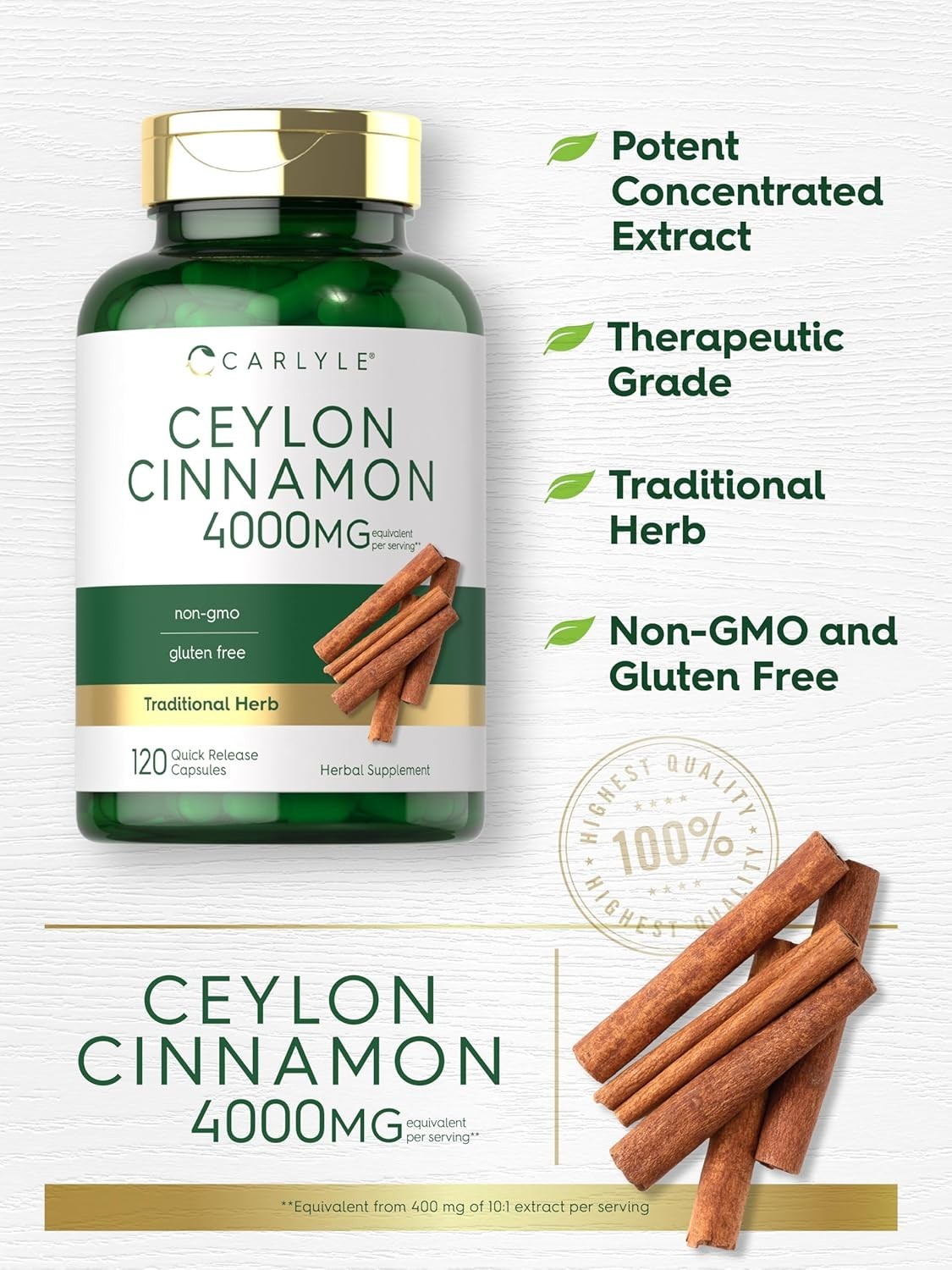 Ceylon Cinnamon Capsules | 120 Count | Non-GMO & Gluten Free Supplement