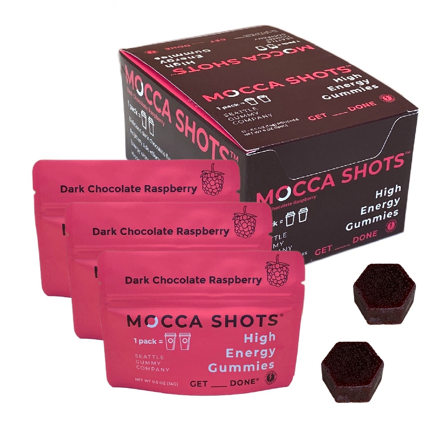 Mocca Shots Energy Gummies with Caffeine | 12-Pack – Dark Chocolate Raspberry