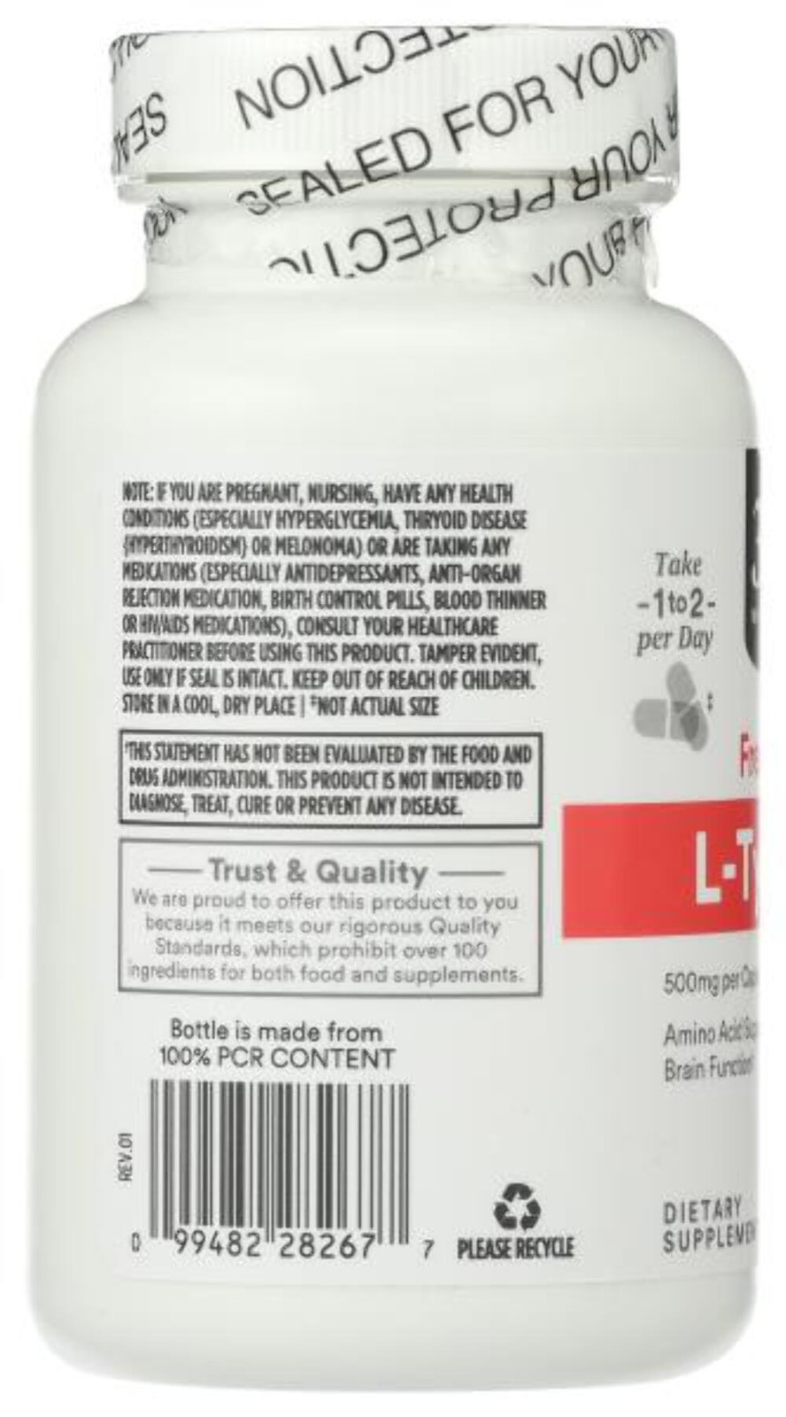 9/2027 365 by Whole Foods Market, L Tyrosine 500Mg, 100 Capsules