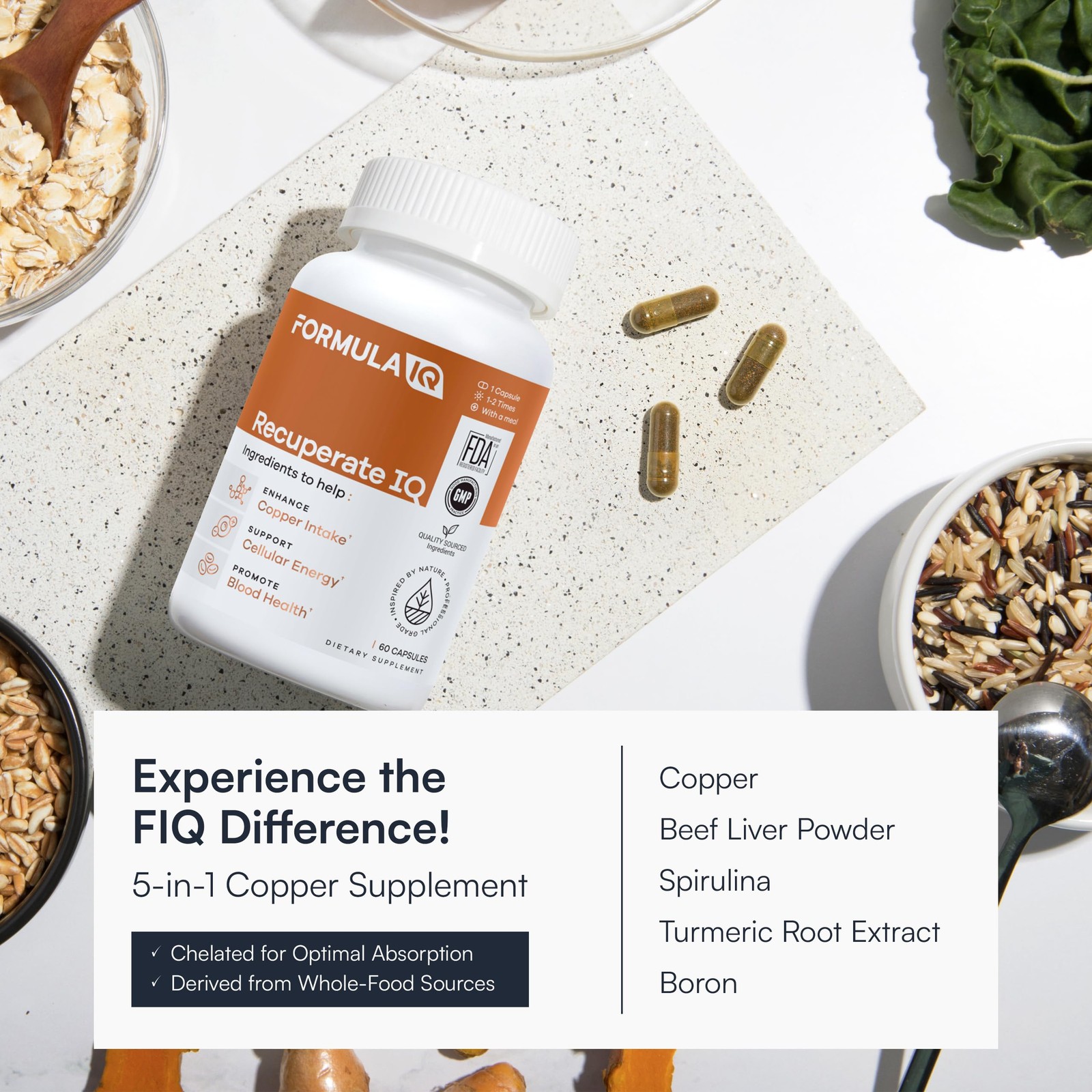 Recuperate IQ 5 in 1 Copper Supplements with Copper Bisglycinate Easy to