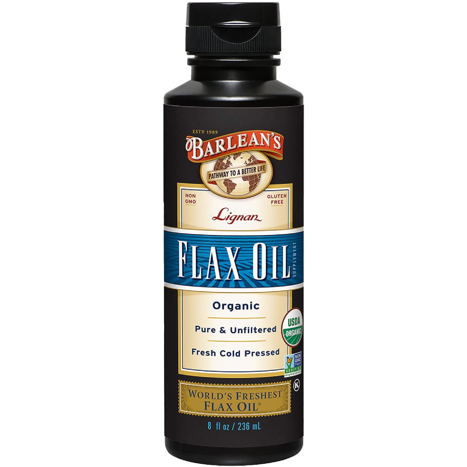 Barlean’s Organic Lignan Flaxseed Oil Liquid Supplement 8 Fl Oz (Pack of 1)