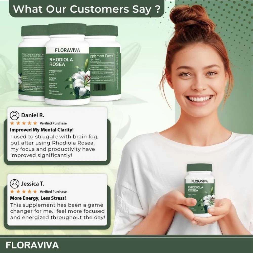 Floraviva Rhodiola Rosea Capsules for Stress Relief & Energy,Non-GMO