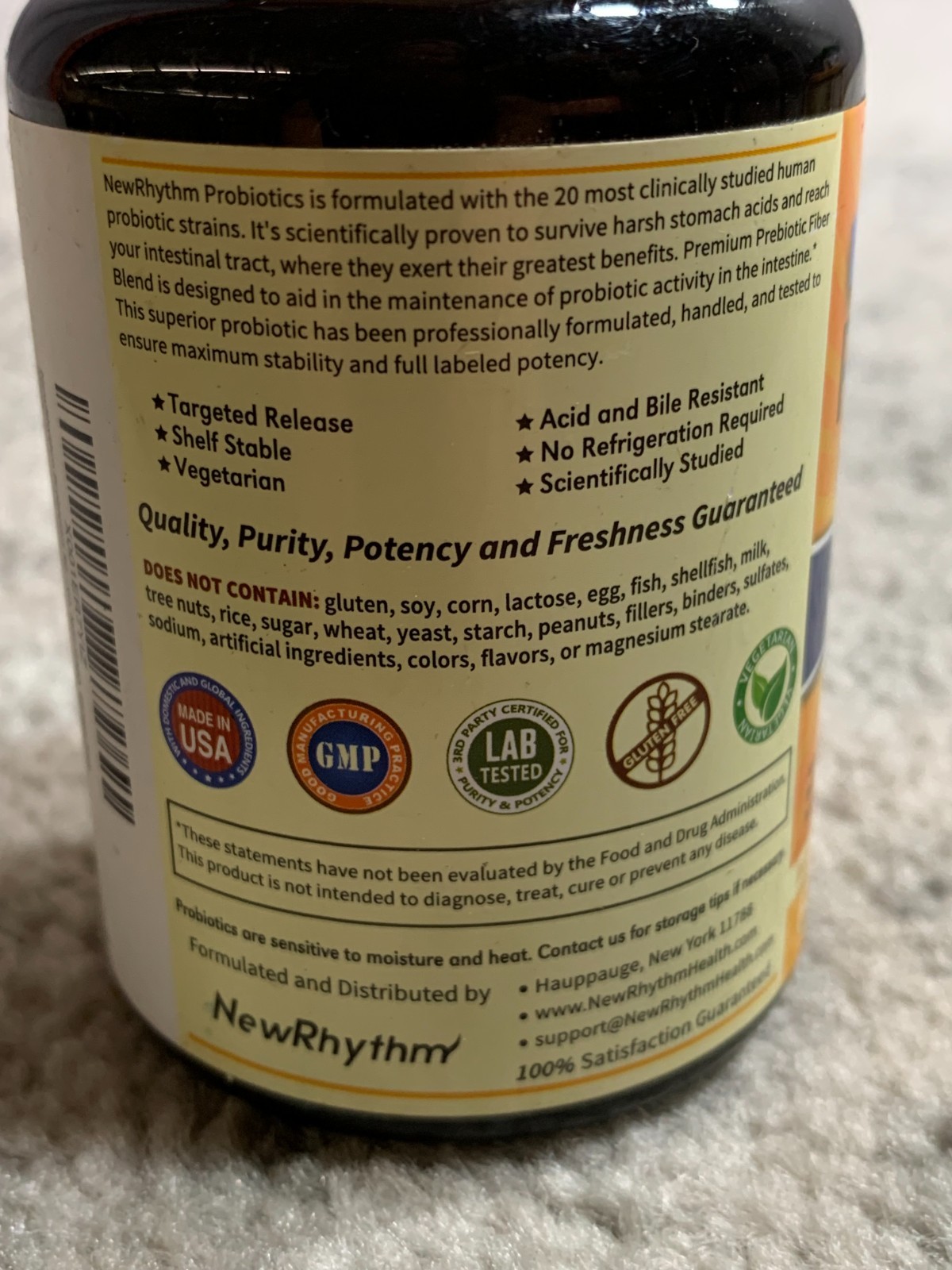NewRhythm Probiotics 50 Billion CFU 20 Strains, 60 Veggie Capsules, Targeted