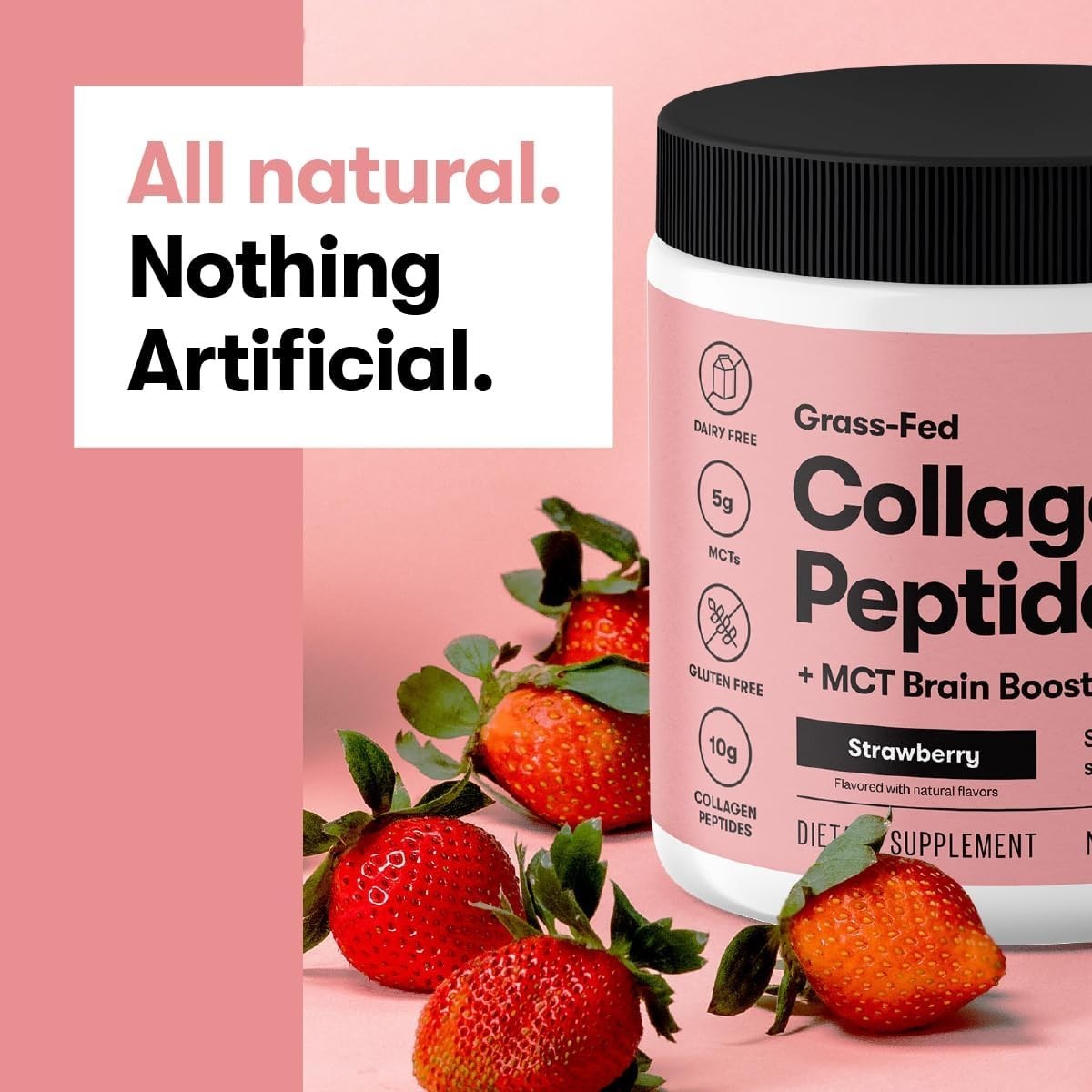 Grass Fed Collagen Powder Strawberry Flavor 0g Protein Low Carb Coffee Creamer