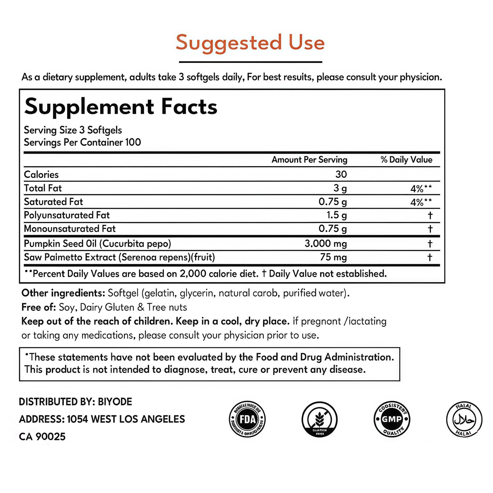 1/2X Seed Pumpkin Oil with Saw Palmetto 300Softgels | 3000 mg Herbal Supplement